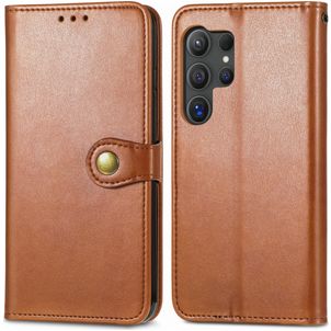 Mobigear Snap Button Samsung Galaxy S25 Hoesje Bookcase Portemonnee - Bruin