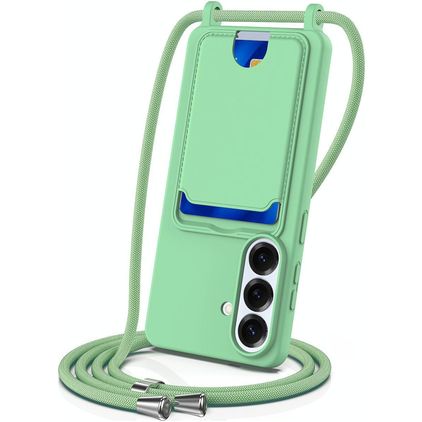 Mobigear Lanyard Card Samsung Galaxy S26 Siliconen Hoesje met koord en Pasjeshouder - Groen