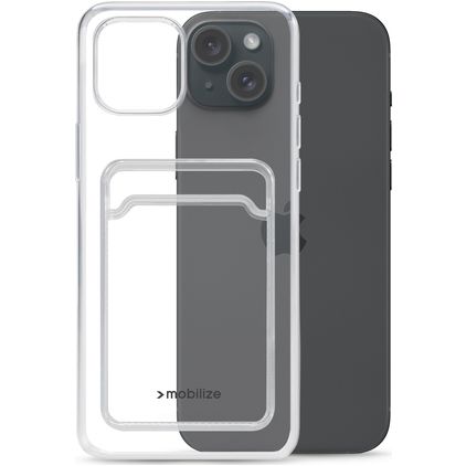 Mobilize Gelly Card Doorzichtig iPhone 15 Plus Hoesje Flexibel TPU Backcover met Pasjeshouder - Transparant