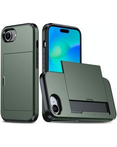Mobigear Card iPhone 16e Hoesje Hardcase Backcover Shockproof met Pasjeshouder - Groen