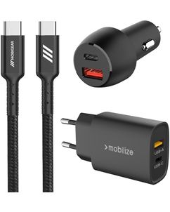 Mobigear Essentials Oplader + Autolader + USB-C Kabel 1 Meter Power Delivery 48W - Zwart