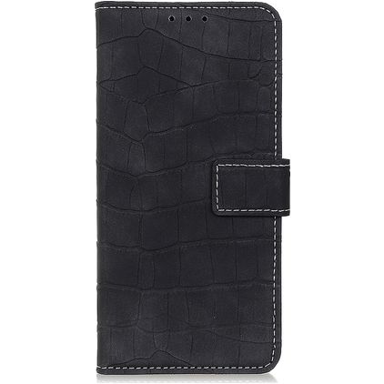 Mobigear Croco Motorola One Fusion Plus Hoesje Bookcase Portemonnee - Zwart