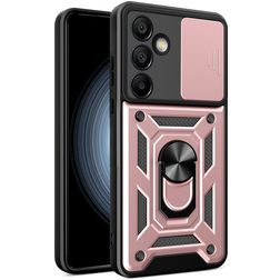Mobigear Armor Ring Cam Slide Samsung Galaxy S24 FE Hoesje Hardcase Backcover Shockproof met Ringhouder en Camera Slider - Roségoud