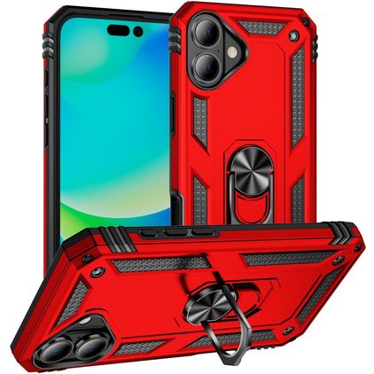 Mobigear Armor Ring iPhone 17 Hoesje Hardcase Backcover Shockproof met Ringhouder - Rood