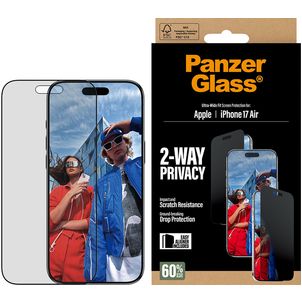 PanzerGlass Ultra-Wide Fit iPhone Air Glazen Screenprotector Privacy - Case Friendly + Installatieframe - Zwart