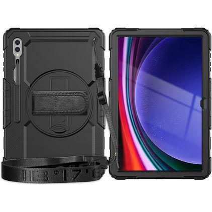 Mobigear SureGrip Xtreme Samsung Galaxy Tab S9 Ultra Hoes Hard Kunststof,Siliconen Backcover + Schouderband + Standaard - Zwart