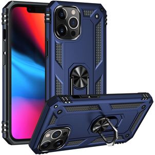 Mobigear Armor Ring iPhone 14 Pro Hoesje Hardcase Backcover Shockproof met Ringhouder - Blauw