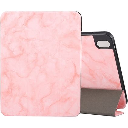 Mobigear Tri-Fold Marble iPad Air 11 Inch (2025) Hoes Bookcase + Stylus Houder - Roze