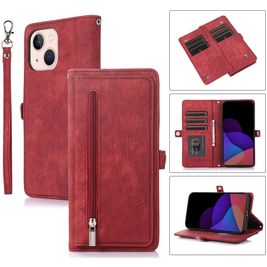 Mobigear Zipper iPhone 14 Hoesje Bookcase Portemonnee - Rood Mobigear Zipper iPhone 14 Hoesje Bookcase Portemonnee - Rood