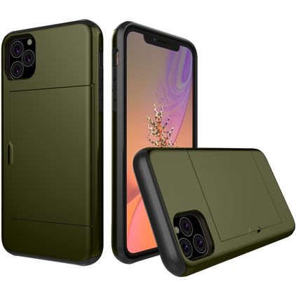 Mobigear Card iPhone 11 Pro Hoesje Hardcase Backcover Shockproof met Pasjeshouder - Legergroen