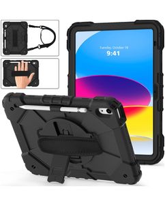Mobigear SureGrip Xtreme iPad 10 (2022) Hoes Hard Kunststof,Siliconen Backcover + Schouderband + Standaard - Zwart
