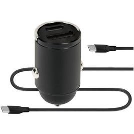 Mobiparts Car Charger Dual USB / USB-C Autolader USB-C 1 Meter Fast Charge 30W 3A - Zwart
