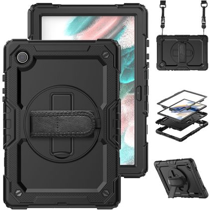 Mobigear SureGrip Xtreme Samsung Galaxy Tab A8 10.5 (2021) Hoes Hard Kunststof,Siliconen Backcover + Schouderband + Standaard - Zwart