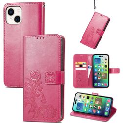 Mobigear Clover iPhone 15 Hoesje Bookcase Portemonnee - Magenta