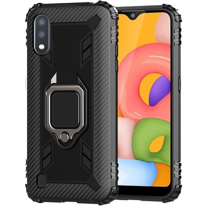 Mobigear Armor Ring Samsung Galaxy A01 Hoesje Flexibel TPU Backcover Shockproof met Ringhouder - Zwart