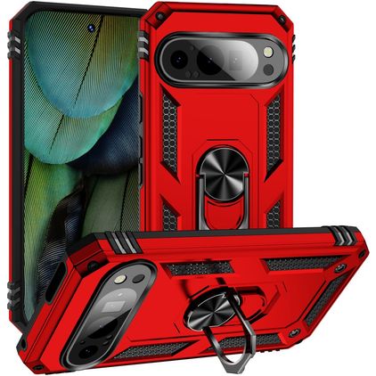 Mobigear Armor Ring Google Pixel 9 Pro Hoesje Hardcase Backcover Shockproof met Ringhouder - Rood