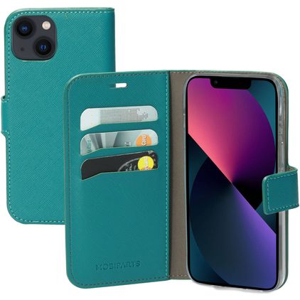 Mobiparts Saffiano Wallet iPhone 13 Hoesje Bookcase Portemonnee - Turquoise