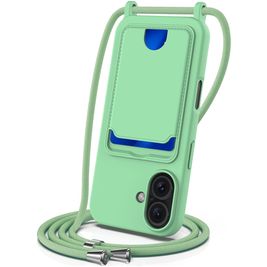 Mobigear Lanyard Card iPhone 16 Plus Siliconen Hoesje met koord en Pasjeshouder - Groen Mobigear Lanyard Card iPhone 16 Plus Siliconen Hoesje met koord en Pasjeshouder - Groen