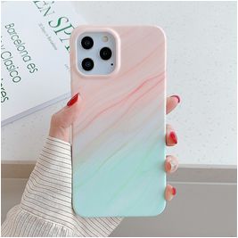 Mobigear Marble iPhone 12 Pro Max Hoesje Flexibel TPU Backcover - Blauw / Roze