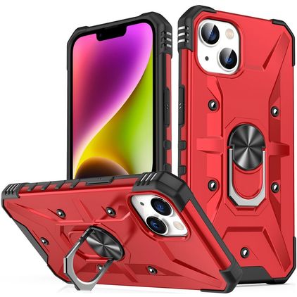 Mobigear Armor Ring iPhone 14 Plus Hoesje Hardcase Backcover Shockproof met Ringhouder - Rood
