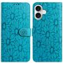 Mobigear Flowers iPhone 17 Hoesje Bookcase Portemonnee - Blauw