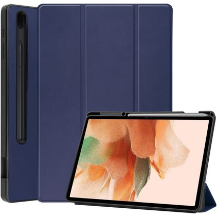 Mobigear Tri-Fold Gel Samsung Galaxy Tab S7 FE Hoes TPU,Kunstleer Bookcase + Stylus Houder - Donkerblauw