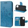 Mobigear Flowers iPhone 12 Hoesje Bookcase Portemonnee - Blauw