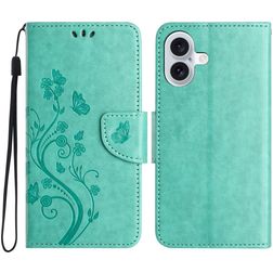 Mobigear Flowers iPhone 16 Plus Hoesje Bookcase Portemonnee - Groen