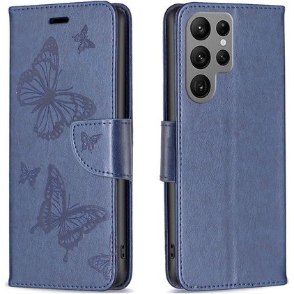 Mobigear Butterfly Samsung Galaxy S23 Ultra Hoesje Bookcase Portemonnee - Blauw