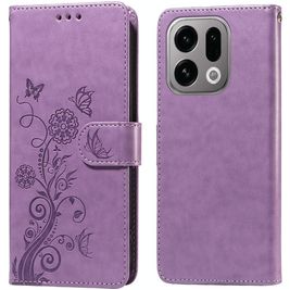 Mobigear Flowers OPPO Find X9 Hoesje Bookcase Portemonnee - Paars
