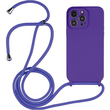 Mobigear Lanyard iPhone 14 Pro Siliconen Hoesje met koord - Paars