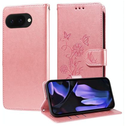 Mobigear Flowers Google Pixel 9a Hoesje Bookcase Portemonnee - Roségoud