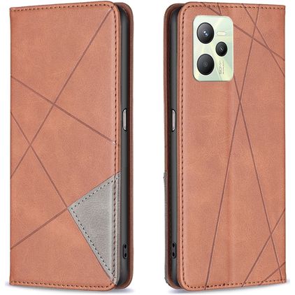 Mobigear Rhombus Slim Realme C35 Hoesje Bookcase - Bruin