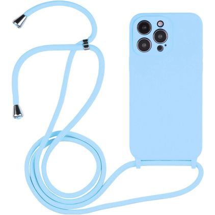 Mobigear Lanyard iPhone 14 Pro Max Siliconen Hoesje met koord - Babyblauw