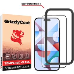 GrizzlyCoat Easy Fit iPhone 15 Pro Max Glazen Screenprotector - Case Friendly + Installatie Frame - Zwart