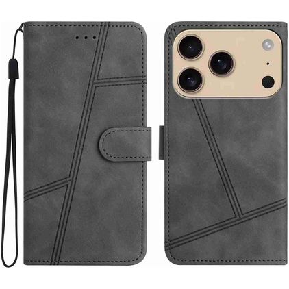 Mobigear Stitch iPhone 18 Pro Max Hoesje Bookcase Portemonnee - Grijs