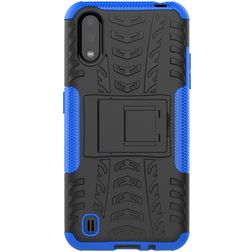Mobigear Tire Samsung Galaxy A01 Hoesje Hardcase Backcover Shockproof met Standaard - Zwart / Blauw