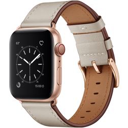 Mobigear Firenze Leren Apple Watch Bandje Gespsluiting - 49/46/45/44 mm - Beige