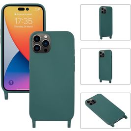 Mobigear Lanyard iPhone 14 Pro Max Siliconen Hoesje met koord - Donkergroen