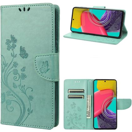 Mobigear Flowers Samsung Galaxy M53 Hoesje Bookcase Portemonnee - Groen