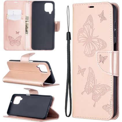 Mobigear Butterfly Samsung Galaxy A12 Hoesje Bookcase Portemonnee - Roségoud