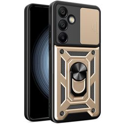 Mobigear Armor Ring Cam Slide Samsung Galaxy S24 FE Hoesje Hardcase Backcover Shockproof met Ringhouder en Camera Slider - Goud