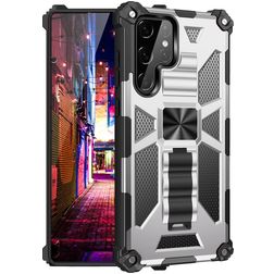 Mobigear Armor Stand Samsung Galaxy S22 Ultra Hoesje Hardcase Backcover Shockproof met Standaard - Zilver