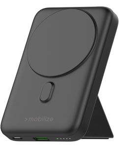Mobilize Magnetic Wireless Stand Dual USB / USB-C Powerbank 10.000 mAh Power Delivery 15W - MagSafe Compatible - Zwart