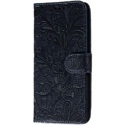 Mobigear Flowers Motorola Moto E6s (2020) Hoesje Bookcase Portemonnee - Donkerblauw