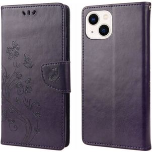 Mobigear Flowers iPhone 14 Plus Hoesje Bookcase Portemonnee - Paars
