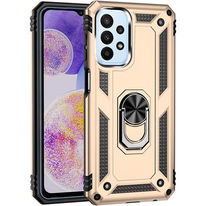 Mobigear Armor Ring Samsung Galaxy A23 Hoesje Hardcase Backcover Shockproof met Ringhouder - Goud