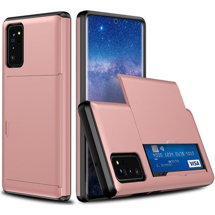 Mobigear Card Samsung Galaxy Note 20 Hoesje Hardcase Backcover Shockproof met Pasjeshouder - Roségoud