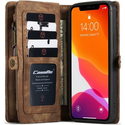 Caseme 008 iPhone 12 Hoesje Uitneembare 2in1 Bookcase Portemonnee - Bruin