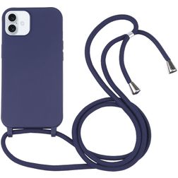 Mobigear Lanyard iPhone 16 Siliconen Hoesje met koord - Donkerblauw